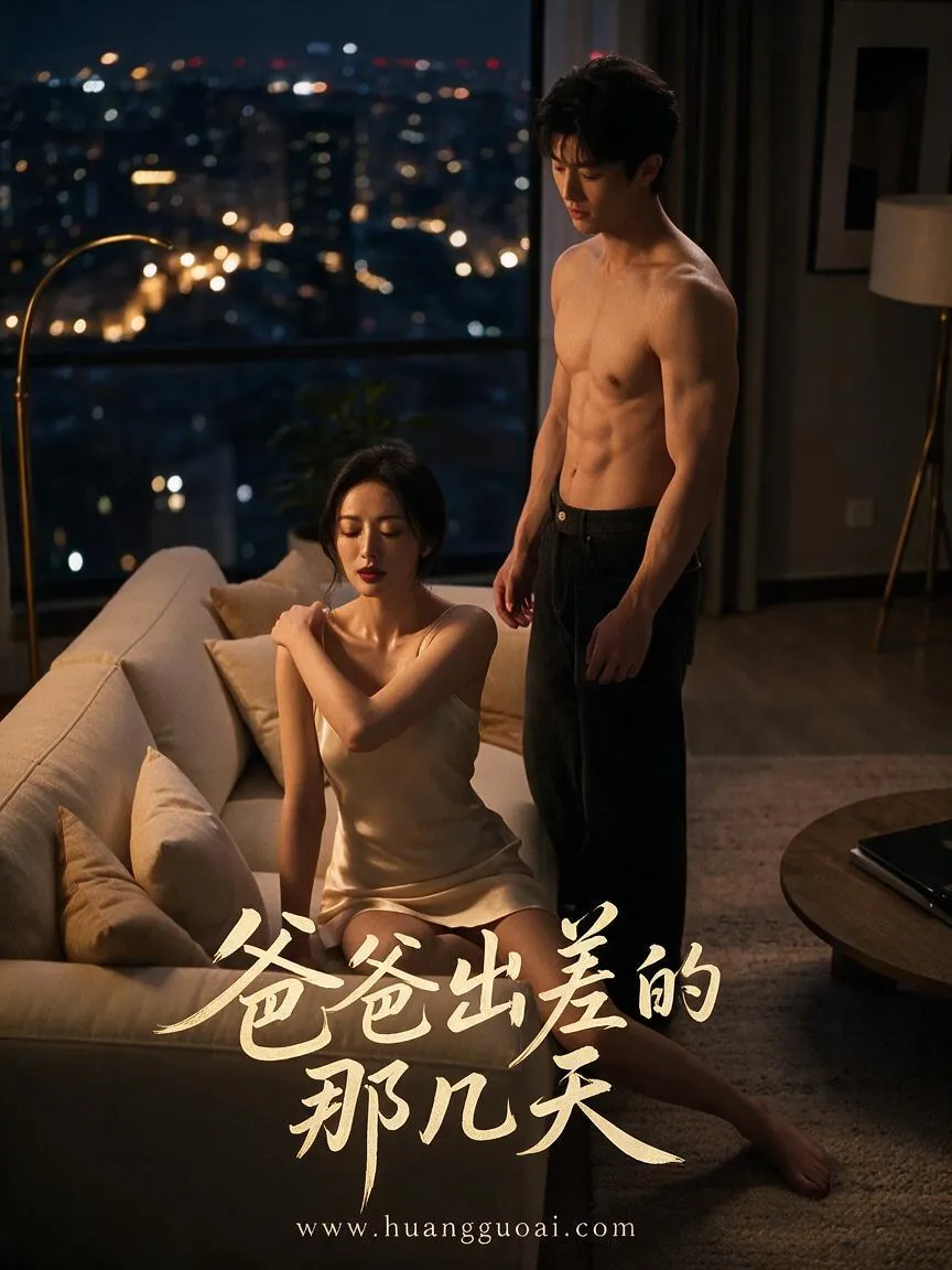 都市情感短剧海报，客厅里女子坐着，男子站在一旁